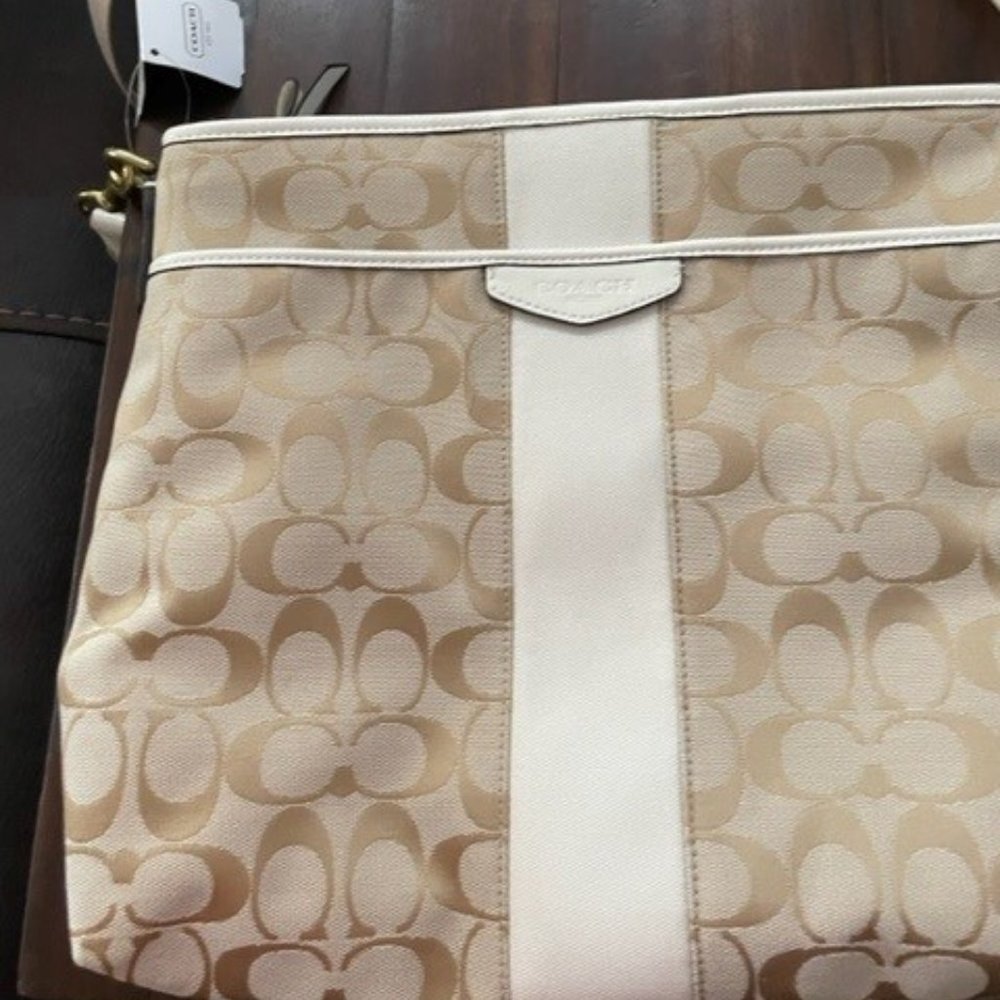 Coach File Bag Signature Canvas Crossbody Bag Light Khaki Ivory